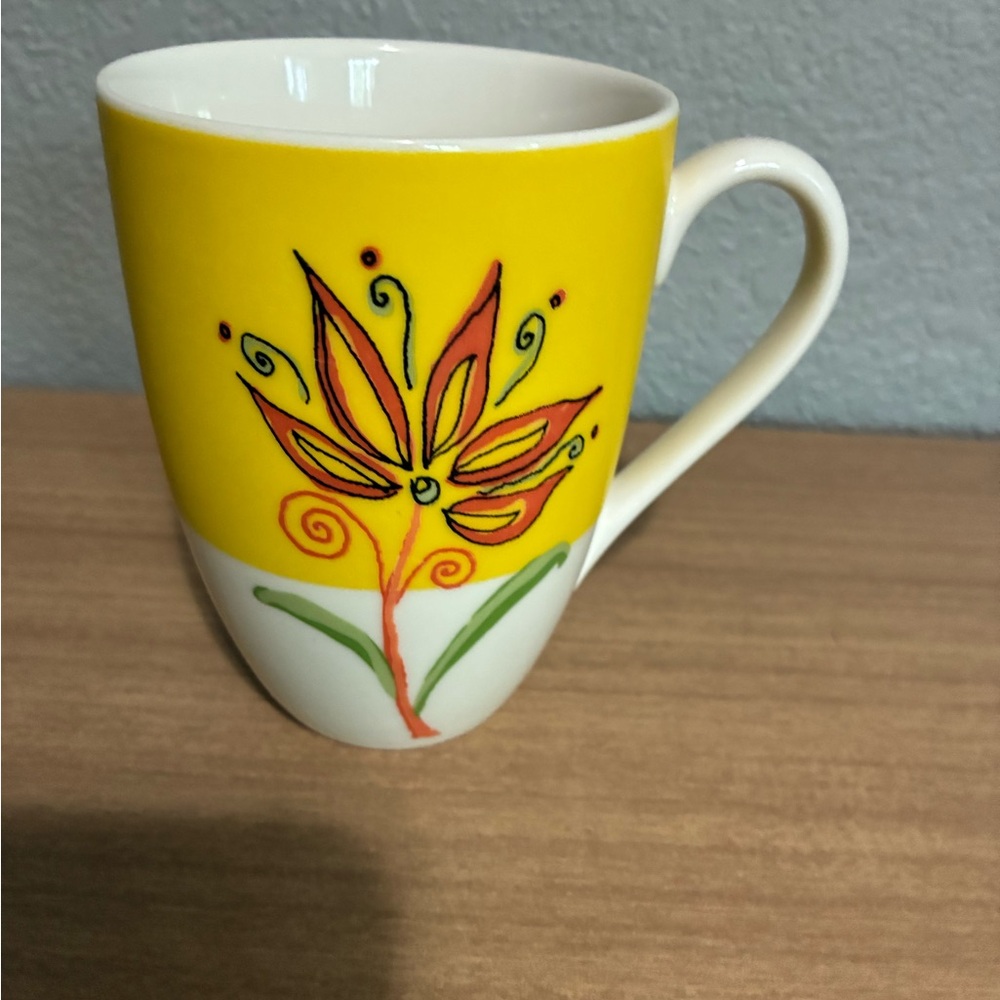 Starbucks Yellow and Orange Floral Mug Coffee Cup